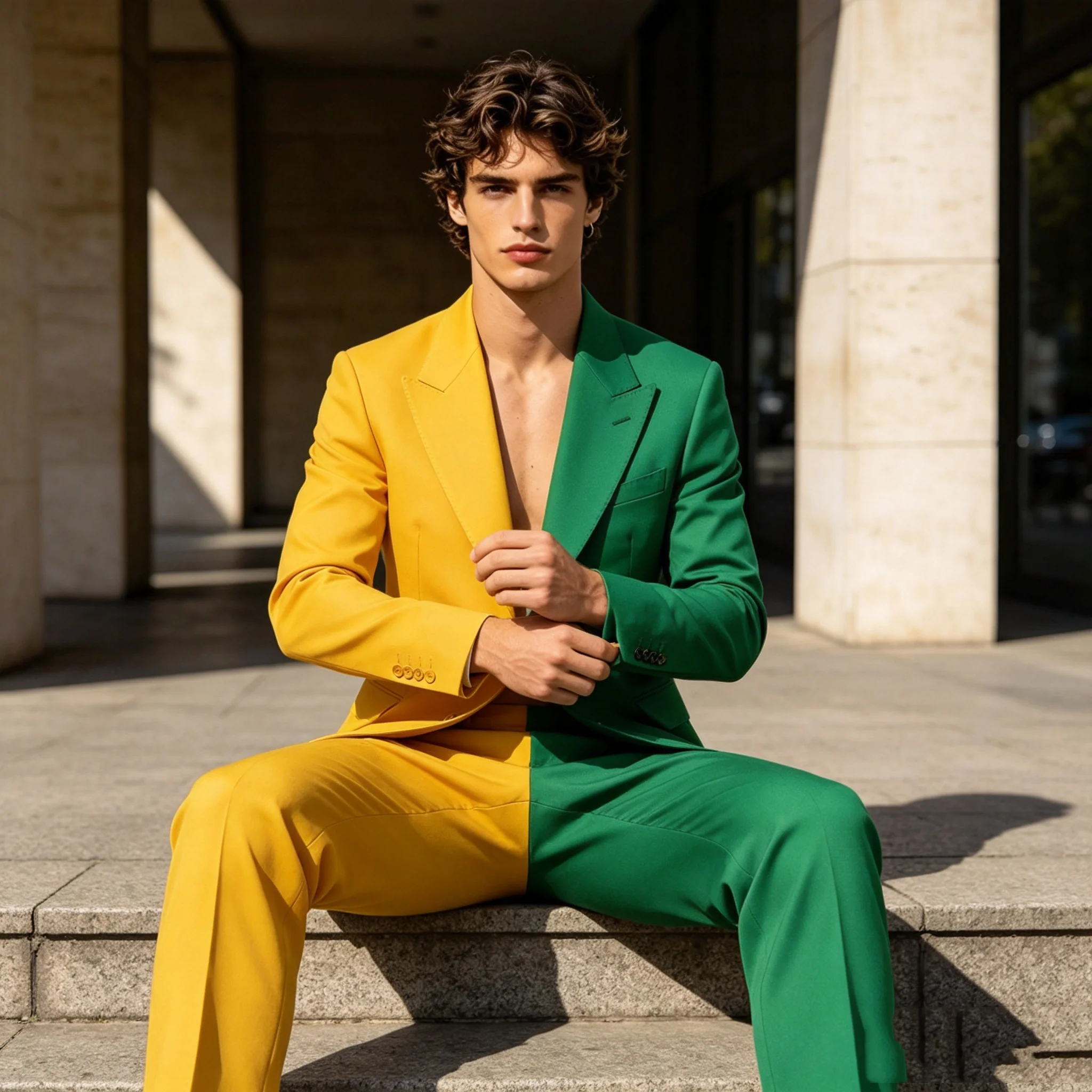 Splicing Colors Men Suit Set 2 Pcs Blazer+Pants Yellow Green Wedding Tuxedos Coat Customized Formal Office Fashion Groom Jacket
Splicing Colors Men Suit Set 2 Pcs Blazer+Pants Yellow Green Wedding Tuxedos Coat Customized Formal Office Fashion Groom Jacket