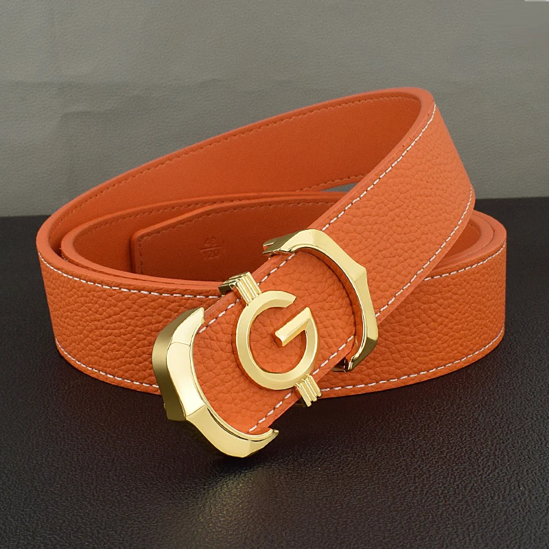 2025 High quality Orange casual men belt genuine leather designer G letter belt Cowskin solid smooth buckle belt ceinture homme 
2025 High quality Orange casual men belt genuine leather designer G letter belt Cowskin solid smooth buckle belt ceinture homme