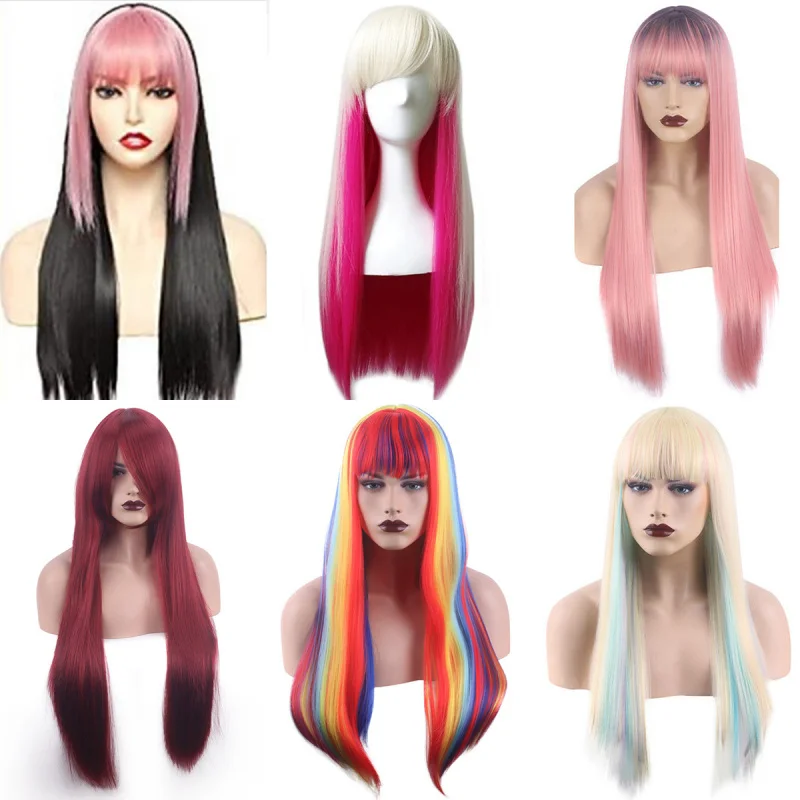 Women's white red gradient long straight hair air bangs, realistic and natural full head wig with face-slimming effect
Women's white red gradient long straight hair air bangs, realistic and natural full head wig with face-slimming effect