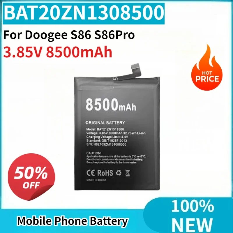 High Quality BAT20ZN1308500 3.85V 8500mAh Phone Battery For Doogee S86 S86Pro Replacement Battery
High Quality BAT20ZN1308500 3.85V 8500mAh Phone Battery For Doogee S86 S86Pro Replacement Battery