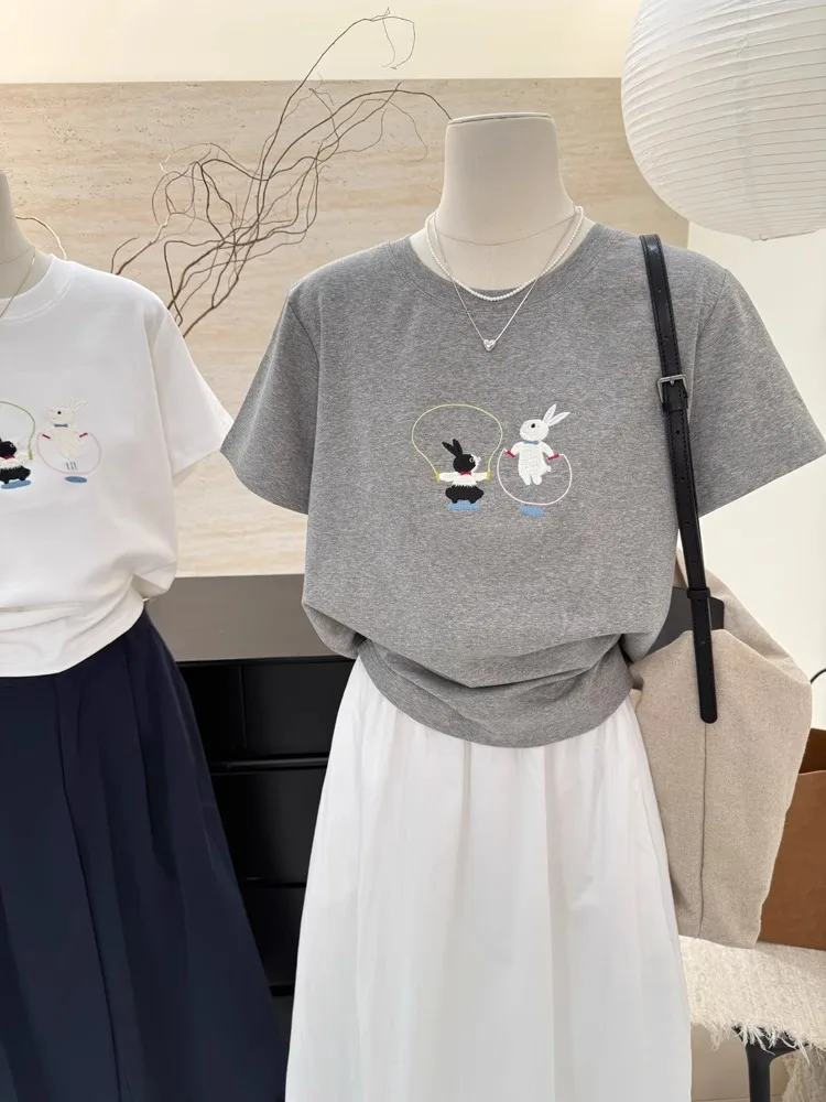 plus Size Women's Short Sleeve T-Shirt Embroidered Rabbit Loose Fit Summer Slimming College Style Half Sleeve Top Korean Version
plus Size Women's Short Sleeve T-Shirt Embroidered Rabbit Loose Fit Summer Slimming College Style Half Sleeve Top Korean Version
