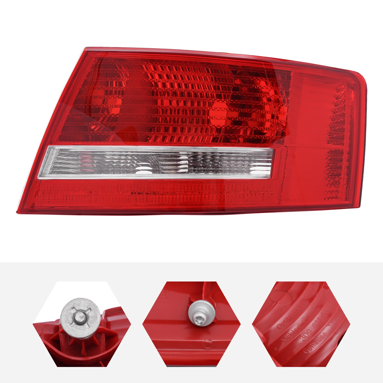 Passenger Side Tail Light, Halogen Rear Right Tail Lamp, PMMA ABS Anti-Corrosion Semi-Assembly Tail Light for 2006-2008 A6 Quattro S6 Models
Passenger Side Tail Light, Halogen Rear Right Tail Lamp, PMMA ABS Anti-Corrosion Semi-Assembly Tail Light for 2006-2008 A6 Quattro S6 Models