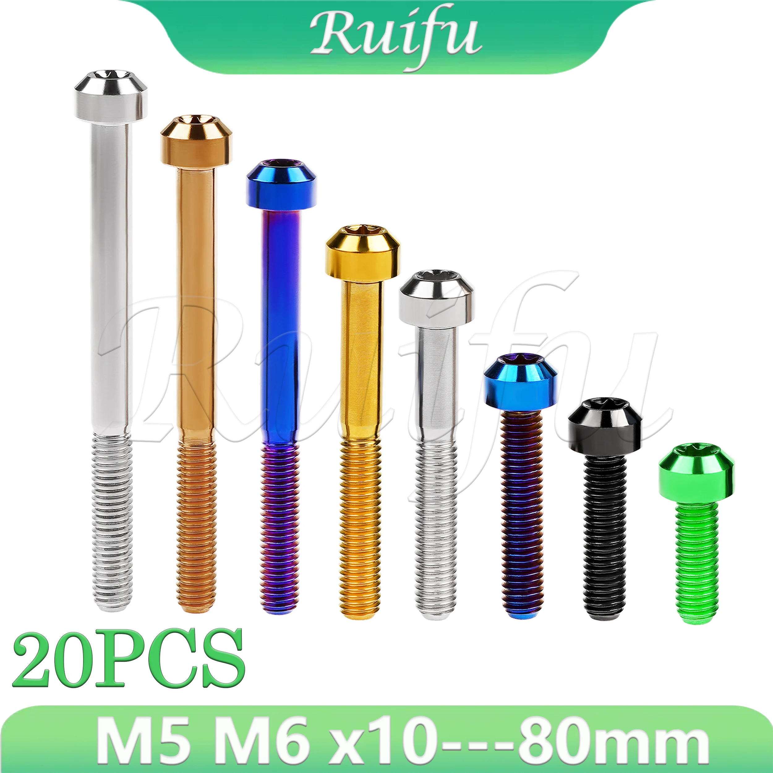 Ruifu Titanium Bolt 20PCS M5/M6x10 15 20 25 30 35 40 45 50 55 60 65 70 80mm Chamfered Torx Head Screw for Bicycle Motorcycle
Ruifu Titanium Bolt 20PCS M5/M6x10 15 20 25 30 35 40 45 50 55 60 65 70 80mm Chamfered Torx Head Screw for Bicycle Motorcycle