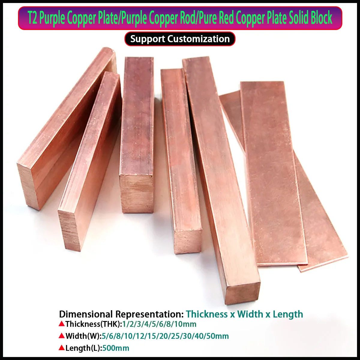 T2 Purple Copper Plate Flat Strip / Pure Red Copper Plate/Customized Processing THK1/2/3/4/5/6/8/10mm W5-50mm L500mm
T2 Purple Copper Plate Flat Strip / Pure Red Copper Plate/Customized Processing THK1/2/3/4/5/6/8/10mm W5-50mm L500mm