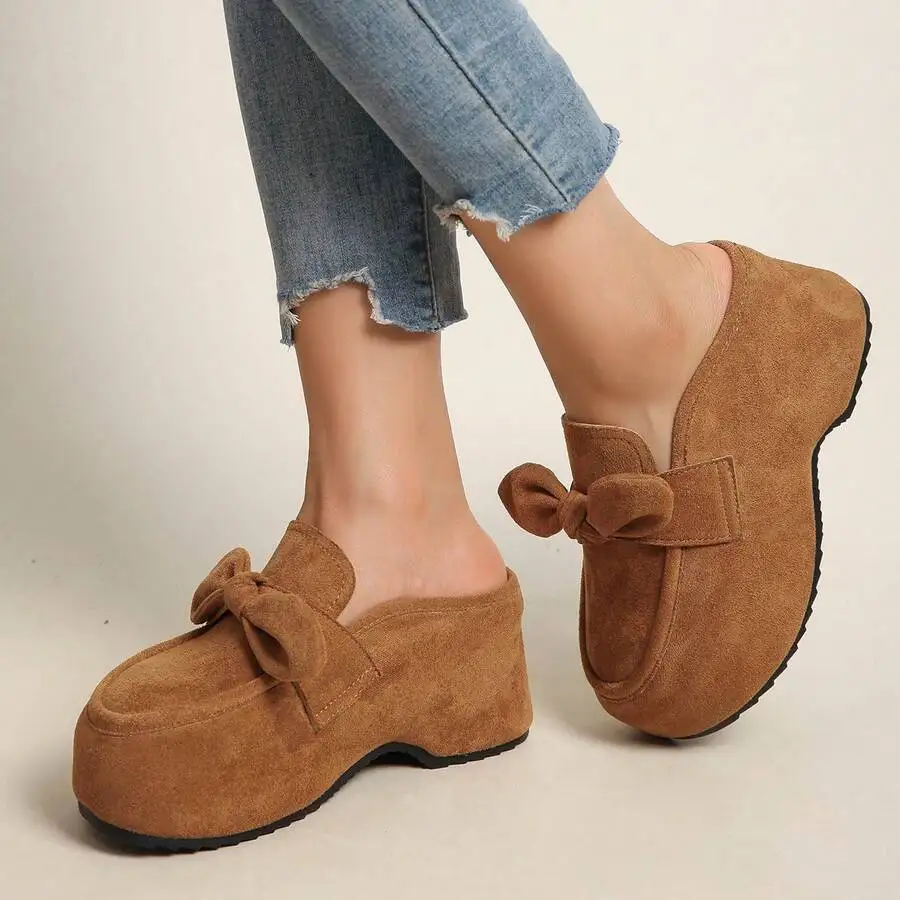 Womens Suede Platform Mules With Bow Detail Casual Slip-On Shoes
Womens Suede Platform Mules With Bow Detail Casual Slip-On Shoes