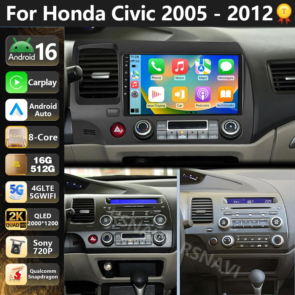 Qualcomm Android 16 For Honda Civic 8th 2005 - 2011 2K QLED Car Radio Multimedia Video Player GPS CarPlay Auto Head Unit Stereo
Qualcomm Android 16 For Honda Civic 8th 2005 - 2011 2K QLED Car Radio Multimedia Video Player GPS CarPlay Auto Head Unit Stereo