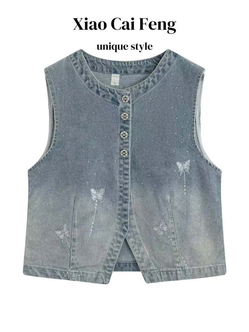 Elegant Embroidered Denim Vest Women's Summer Sleeveless Thin round Neck Layering Shoulder Pad Breathable Cotton Blend
Elegant Embroidered Denim Vest Women's Summer Sleeveless Thin round Neck Layering Shoulder Pad Breathable Cotton Blend