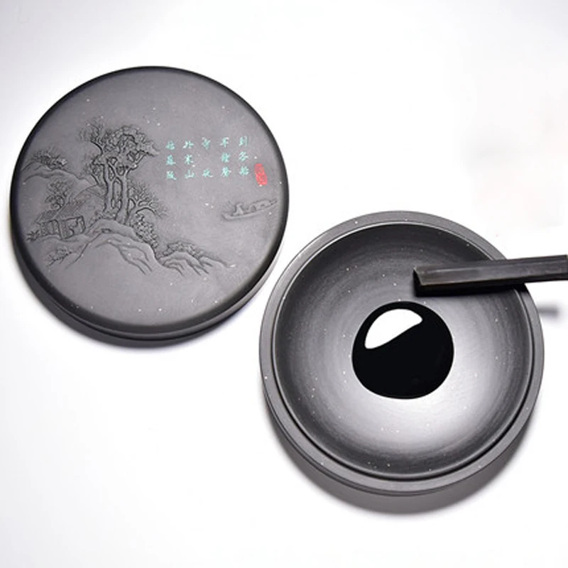 She Yan Ink Stone Chinese Calligraphy Round Inkstone Natural Stone with Cover
She Yan Ink Stone Chinese Calligraphy Round Inkstone Natural Stone with Cover
