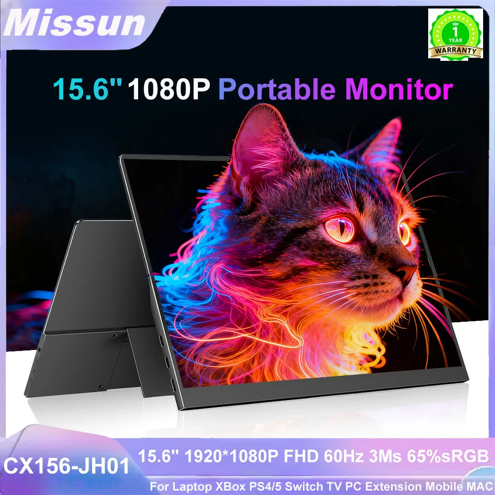 MISSUN 15.6 inch Portable Monitor FHD 1080P IPS USB-C Mini-HDMI External Second Screen for Mac Laptop PC Switch Xbox PS4/5 Xbox
MISSUN 15.6 inch Portable Monitor FHD 1080P IPS USB-C Mini-HDMI External Second Screen for Mac Laptop PC Switch Xbox PS4/5 Xbox