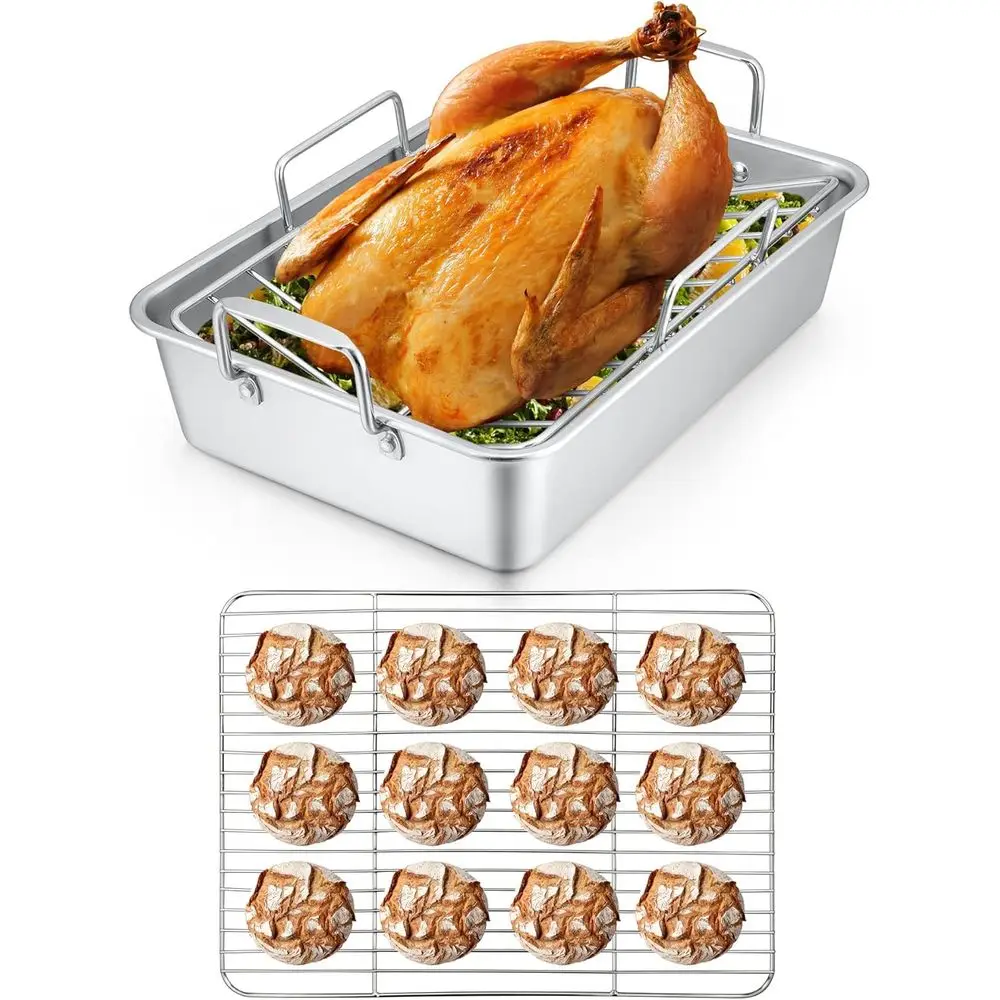 Herogo Roasting Pan with lat Rack & V-shaped Rack Set, 16 x 11.5 Inch StainlSteel Turkey Roaster Pan or Thanksgiving Chrisas, Di
Herogo Roasting Pan with lat Rack & V-shaped Rack Set, 16 x 11.5 Inch StainlSteel Turkey Roaster Pan or Thanksgiving Chrisas, Di