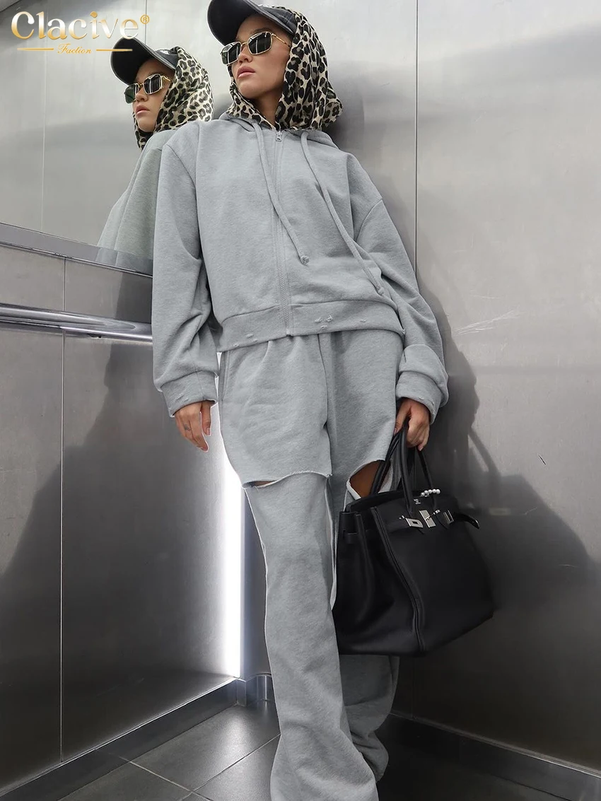 Clacive Fashion Loose Gray Knitted Women's Two Pieces Set Elegant Long Sleeve Shirt With High Waist Wide Pants Set Streetwear
Clacive Fashion Loose Gray Knitted Women's Two Pieces Set Elegant Long Sleeve Shirt With High Waist Wide Pants Set Streetwear