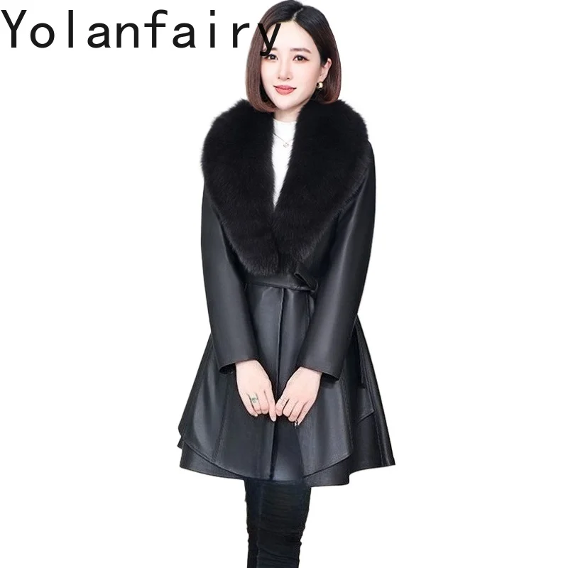 YOLANFAIRY Real Sheepskin Coats Woman Detachable Fox Fur Collar Down Liner Mid Length Coat Fashionable Slim Jacket Manteau Femme
YOLANFAIRY Real Sheepskin Coats Woman Detachable Fox Fur Collar Down Liner Mid Length Coat Fashionable Slim Jacket Manteau Femme