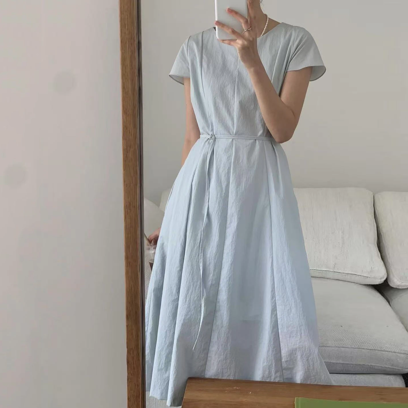 Korean Style Simple Summer Cool Feeling Long Waist-Cinching Dress round Neck Belted Women's Fashion Spring Autumn Winter
Korean Style Simple Summer Cool Feeling Long Waist-Cinching Dress round Neck Belted Women's Fashion Spring Autumn Winter