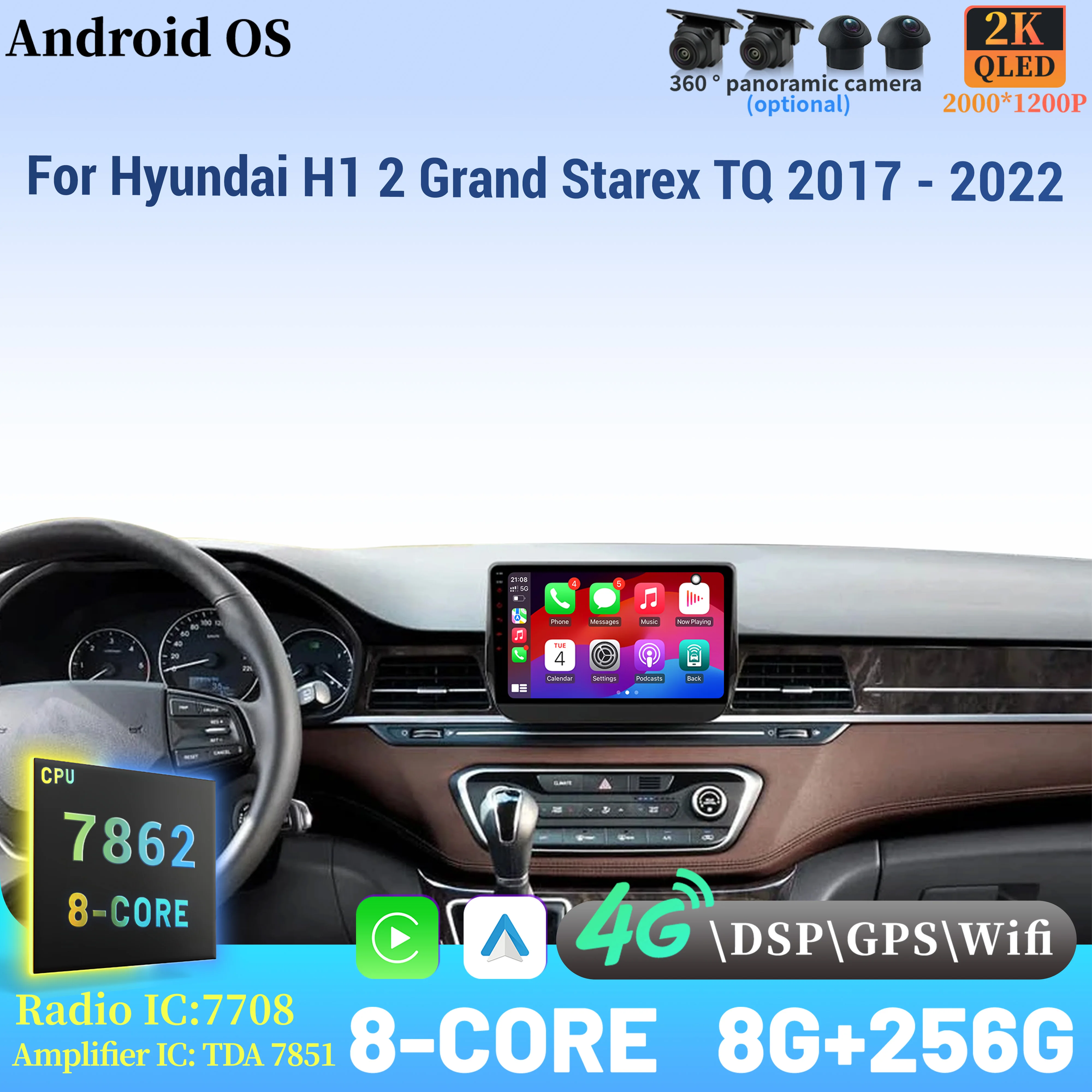 For Hyundai H1 2 Grand Starex TQ 2017 - 2022 Wireless BT CarPlay Android 14 Radio Car Multimedia Player Touch 2K QLED Screen
For Hyundai H1 2 Grand Starex TQ 2017 - 2022 Wireless BT CarPlay Android 14 Radio Car Multimedia Player Touch 2K QLED Screen