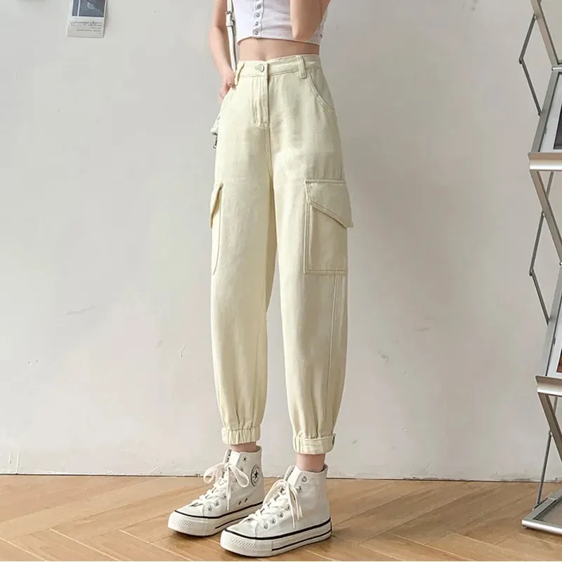 Elastic High-waisted Work Jeans for Women Clothing Korean Style Ankle-tie Nine-point Harem Pants Loose Casual Long Pants
Elastic High-waisted Work Jeans for Women Clothing Korean Style Ankle-tie Nine-point Harem Pants Loose Casual Long Pants