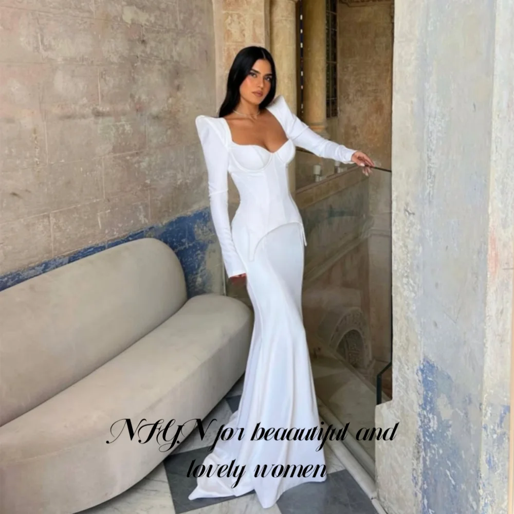 NFYN White Elegant Formal Gown Satin Long Sleeves Prom Dress Mermaid Trailing Evening Dresses for Woman robe de bal Customized
NFYN White Elegant Formal Gown Satin Long Sleeves Prom Dress Mermaid Trailing Evening Dresses for Woman robe de bal Customized