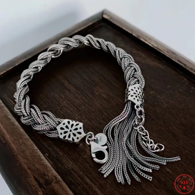 S925 Sterling Silver Bracelets for Women Men New Fashion Vintage Braided Twists 10mm Weaven-chain Tassel Jewelry Free Shipping
S925 Sterling Silver Bracelets for Women Men New Fashion Vintage Braided Twists 10mm Weaven-chain Tassel Jewelry Free Shipping