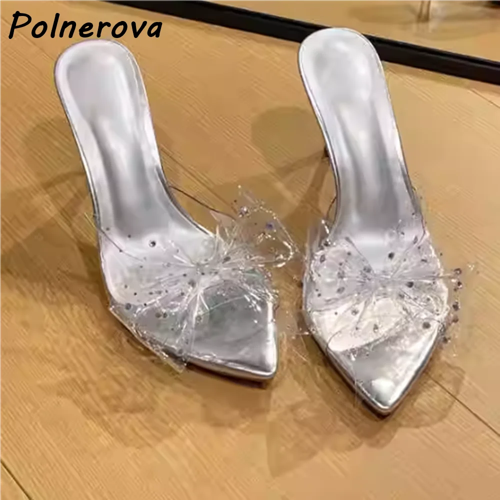 Transparent Butterfly Knot Rhinestone Slippers Silvery Sexy Thin Heels Slip On Fashion Outdoor Shoes Summer Party Stiletto Shoes
Transparent Butterfly Knot Rhinestone Slippers Silvery Sexy Thin Heels Slip On Fashion Outdoor Shoes Summer Party Stiletto Shoes