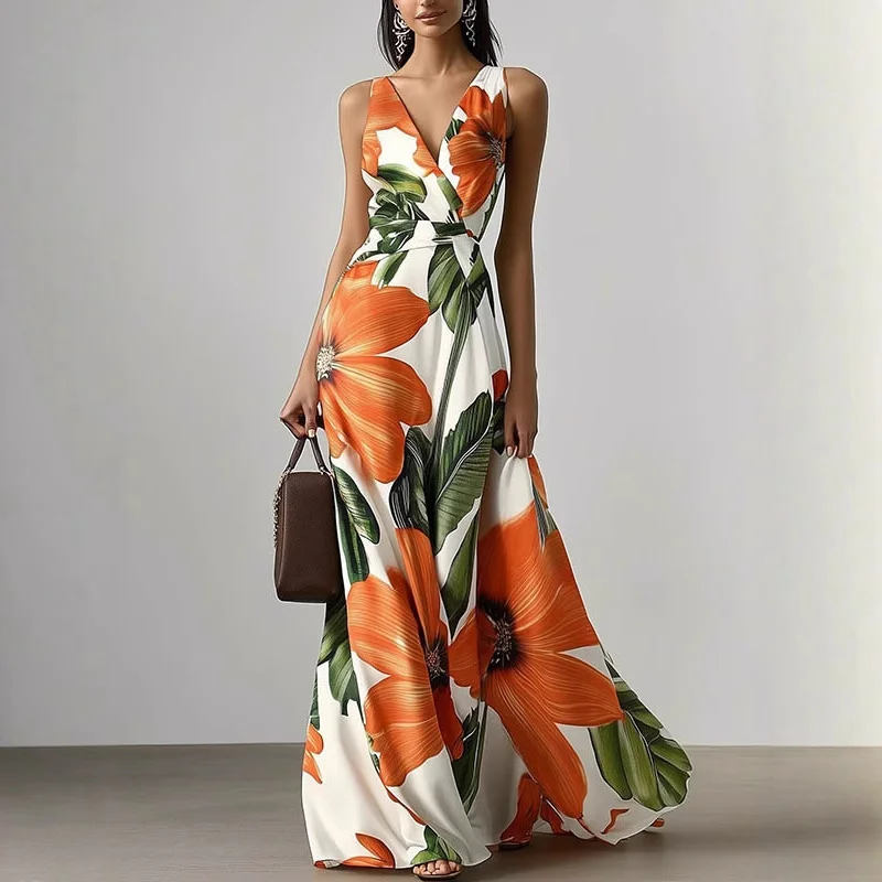 Boho Women's Long Dress Sexy V Neck Floral Print High Waist Party Maxi Dress Summer Sleeveless Holiday Beach Dress Vestidos
Boho Women's Long Dress Sexy V Neck Floral Print High Waist Party Maxi Dress Summer Sleeveless Holiday Beach Dress Vestidos