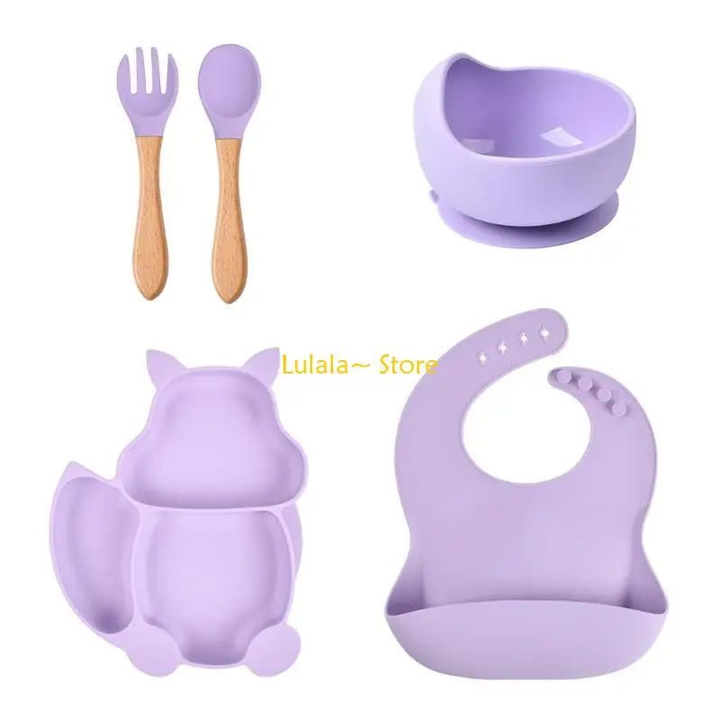 Y4QA 5 шт. детские силиконовые нагрудники с белкой разделенная обеденная тарелка, присоска, набор ложек и вилок, набор посуды и
Y4QA 5 шт. детские силиконовые нагрудники с белкой разделенная обеденная тарелка, присоска, набор ложек и вилок, набор посуды и
