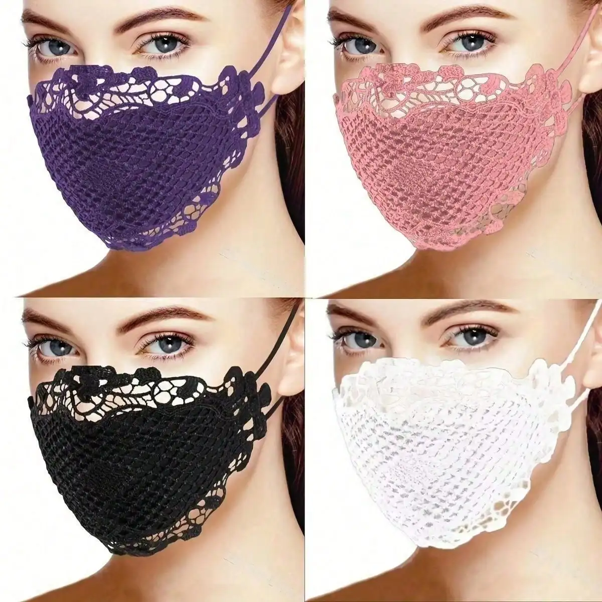 4-Piece Ladies' Lace Mask Set–Airy, Launderable&Fashionable, for Warm Weather Outdoor Events & Celebrations, Ladies'Summer Style
4-Piece Ladies' Lace Mask Set–Airy, Launderable&Fashionable, for Warm Weather Outdoor Events & Celebrations, Ladies'Summer Style