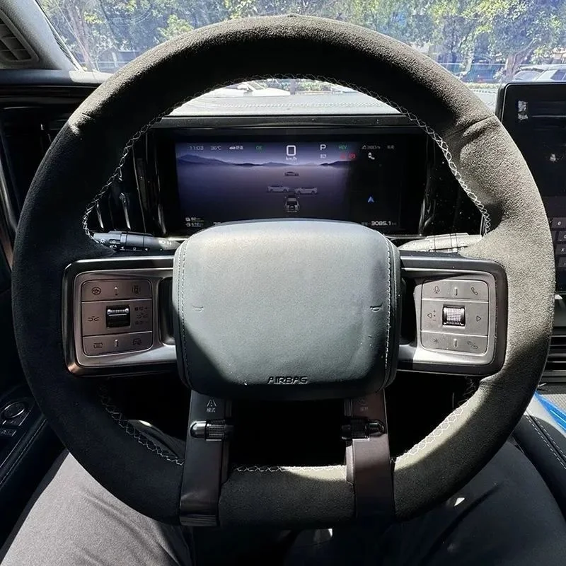Custom Auto Interior Hand-stitched Black Comfy Breathable Suede Leather Car Steering Wheel Cover For BYD Formula Leopard 5 2024
Custom Auto Interior Hand-stitched Black Comfy Breathable Suede Leather Car Steering Wheel Cover For BYD Formula Leopard 5 2024