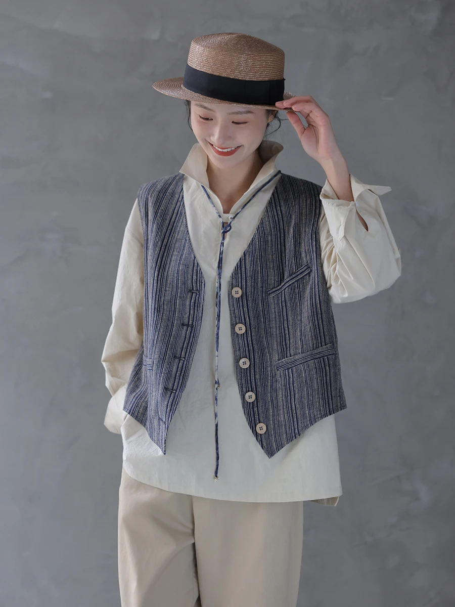 ZBWY Original Design Summer New Stripe Mixed Hemp Cotton Vest Vintage Feel ort Length Single Button Closure Women's Jaet
ZBWY Original Design Summer New Stripe Mixed Hemp Cotton Vest Vintage Feel ort Length Single Button Closure Women's Jaet