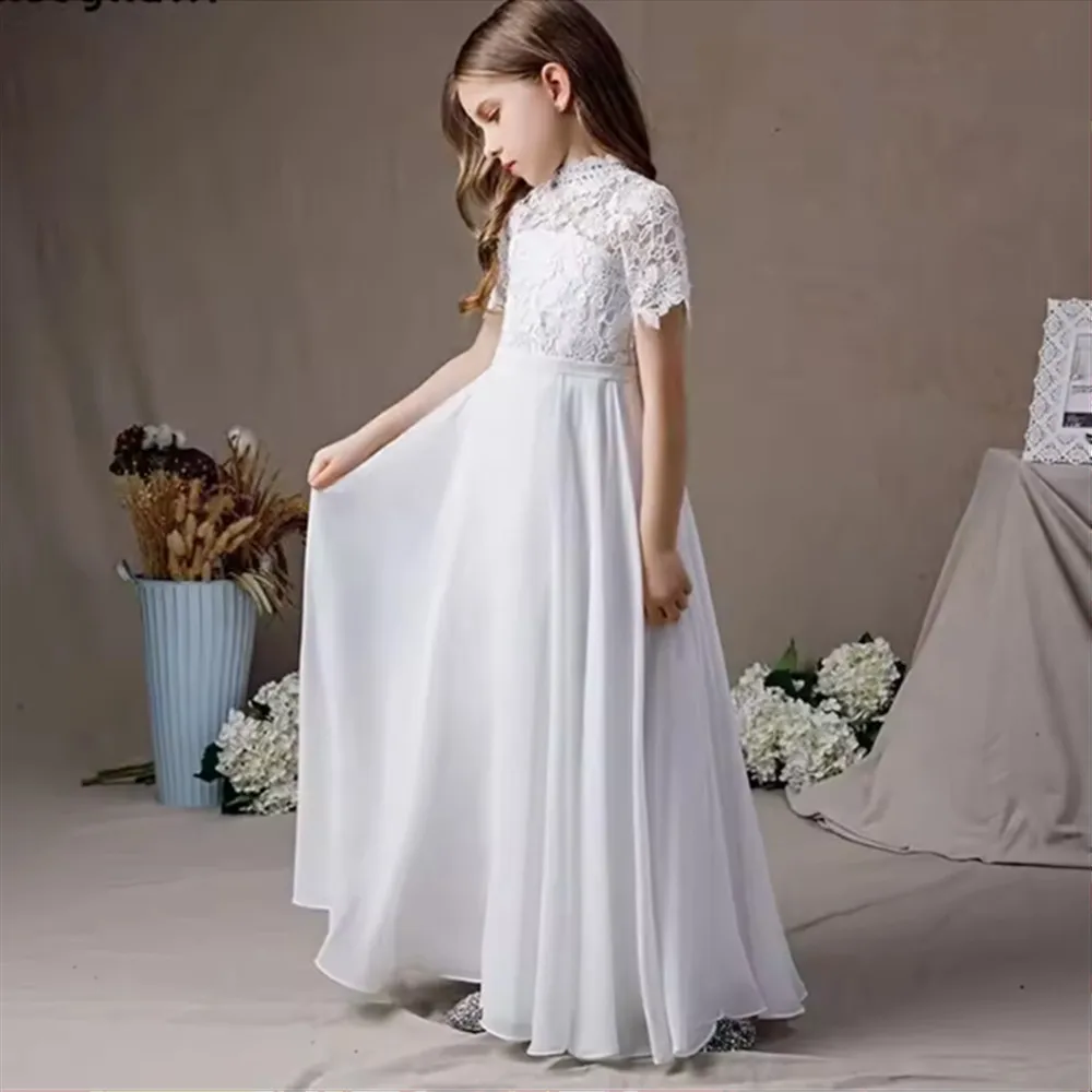 Elegant White Flower Girl Dress Lace High Neck Short Sleeves Long Holy First Communion Dress Junior Bridesmaid Wedding Dress
Elegant White Flower Girl Dress Lace High Neck Short Sleeves Long Holy First Communion Dress Junior Bridesmaid Wedding Dress