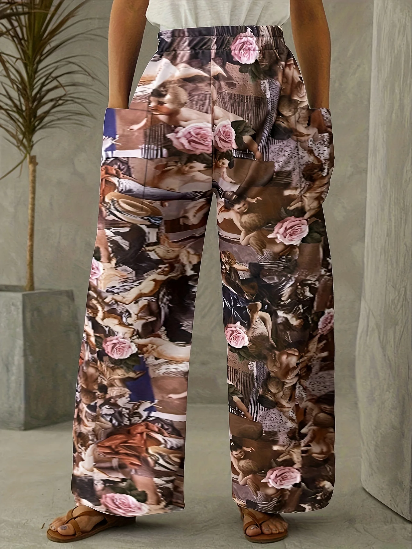 Брюки с широкими штанинами и принтом большого размера, повседневные плиссированные брюки с эластичным поясом и кулиской, женская одежда большого размера
Брюки с широкими штанинами и принтом большого размера, повседневные плиссированные брюки с эластичным поясом и кулиской, женская одежда большого размера