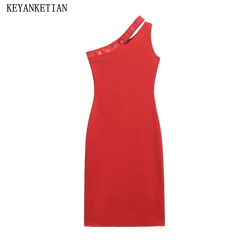 KEYANKETIAN Summer New Women's Hole Decoration MIDI Dress Asymmetrical Skew collar Hollow out Sheath Hip wrap Sleeveless Dresses
KEYANKETIAN Summer New Women's Hole Decoration MIDI Dress Asymmetrical Skew collar Hollow out Sheath Hip wrap Sleeveless Dresses
