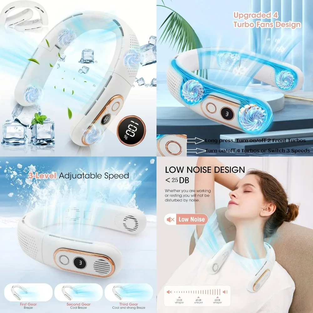 Neck Fan, 4 Turbos Foldable Portable Fan, Bladeless Neck Fan Rechargeable, LED Display, 3 Speeds Adjustment, °Cooling Airflow
Neck Fan, 4 Turbos Foldable Portable Fan, Bladeless Neck Fan Rechargeable, LED Display, 3 Speeds Adjustment, °Cooling Airflow