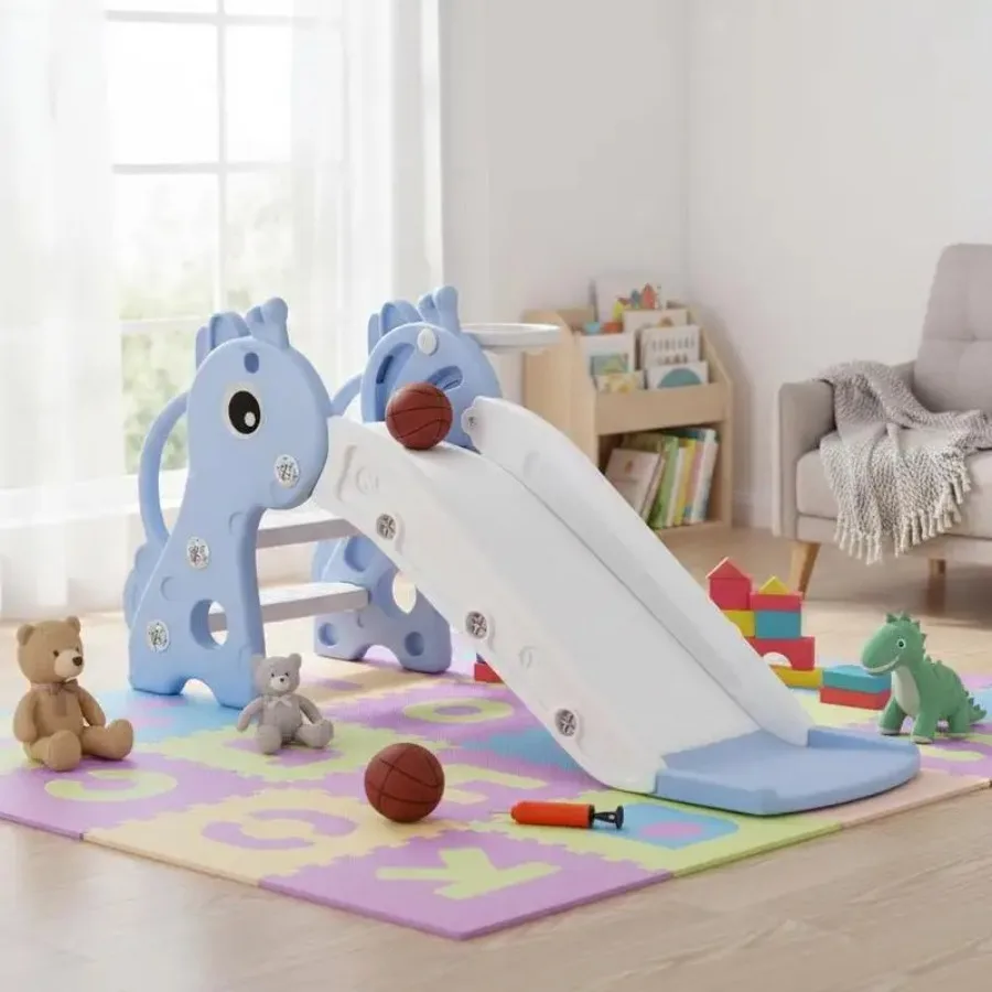 3 in 1 Kids Slide with Climber, Basketball Hoop and Ball, Giraffe Shape Climber Slide for Indoor Kids Age 1-3, Blue
3 in 1 Kids Slide with Climber, Basketball Hoop and Ball, Giraffe Shape Climber Slide for Indoor Kids Age 1-3, Blue
