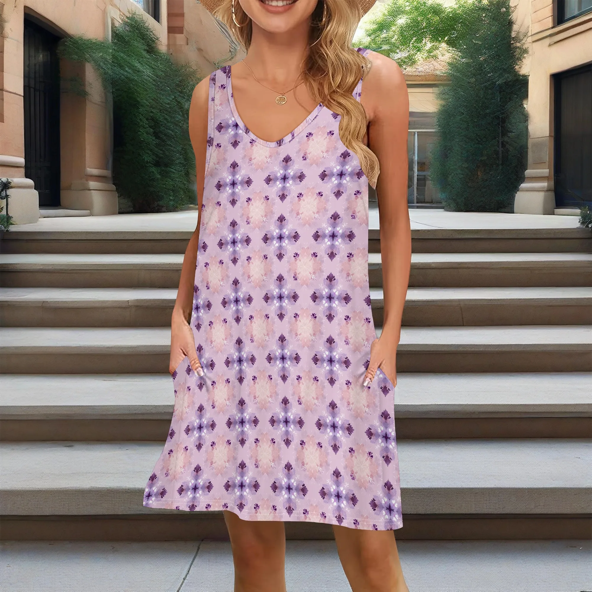 Purple Tie Dye Floral Print Dress XS-2XL Sleeveless V-Neck Look for Mother's Day or Art Festival
Purple Tie Dye Floral Print Dress XS-2XL Sleeveless V-Neck Look for Mother's Day or Art Festival