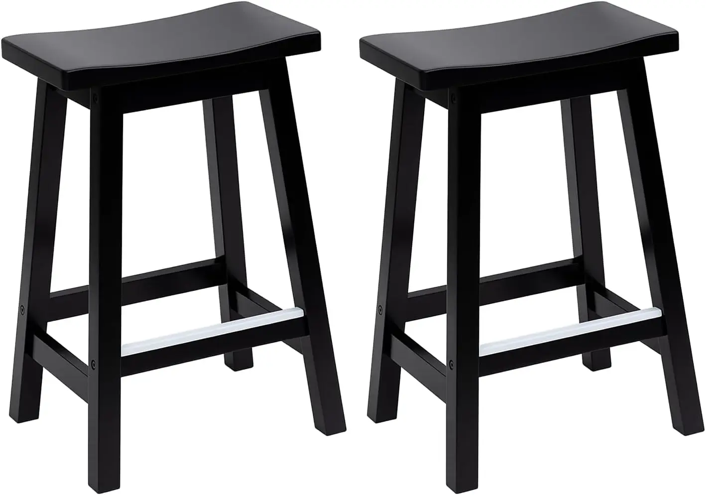 Set of 2 Wooden Saddle Bar Stools, 24 Inch Height with Footrests, Industrial Style for Kitchen Counter and Home Dining
Set of 2 Wooden Saddle Bar Stools, 24 Inch Height with Footrests, Industrial Style for Kitchen Counter and Home Dining