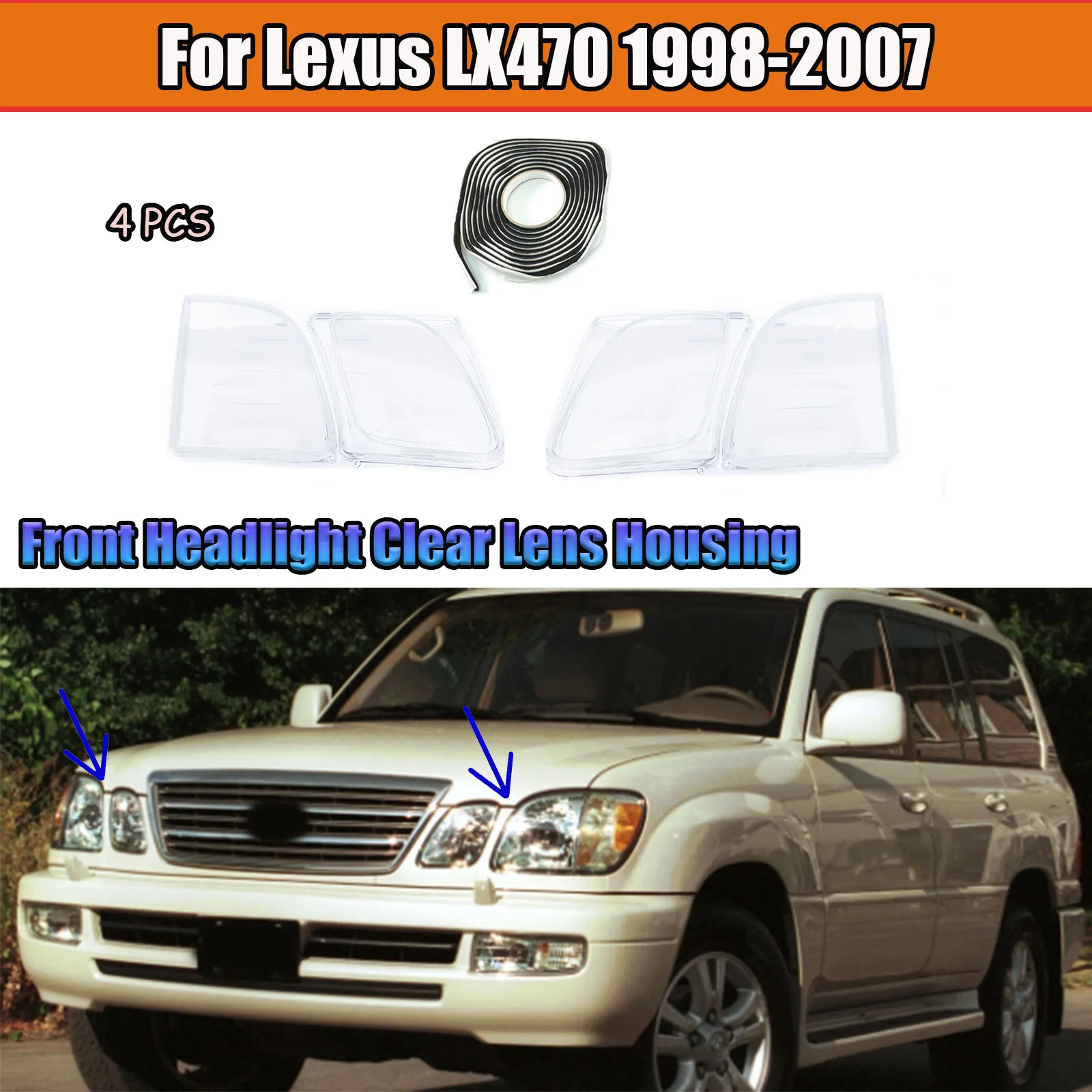 Front Headlight Clear Lens Housing For Lexus LX470 1998-2007 Car Accessories Body Kits 4PCS Left&Right Transparent Lampshade
Front Headlight Clear Lens Housing For Lexus LX470 1998-2007 Car Accessories Body Kits 4PCS Left&Right Transparent Lampshade