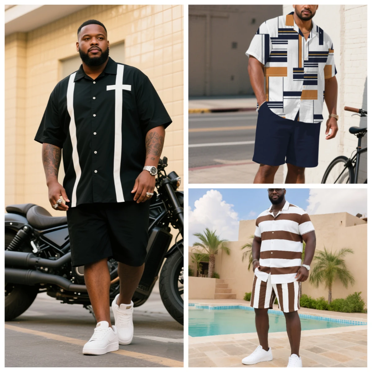 S-9XL Big and Tall Men Modern Geometric & Stripe Print Shirt Shorts Set Multi-Color Casual 2-Piece Outfit
S-9XL Big and Tall Men Modern Geometric & Stripe Print Shirt Shorts Set Multi-Color Casual 2-Piece Outfit
