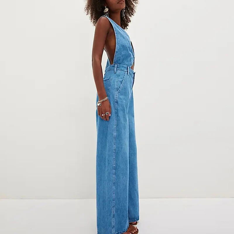 Elegant High Waist Commute Playsuits Overalls Fashion Design Style Denim Jumpsuits Summer Sleeveless Hollow Out Wide Leg Rompers
Elegant High Waist Commute Playsuits Overalls Fashion Design Style Denim Jumpsuits Summer Sleeveless Hollow Out Wide Leg Rompers
