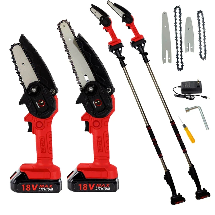 D.S.C 21V lithium battery powered 2-in-1 electric chain saw 6-inch guide rod 600W 52cc brushed motor, long rod telescopic
D.S.C 21V lithium battery powered 2-in-1 electric chain saw 6-inch guide rod 600W 52cc brushed motor, long rod telescopic