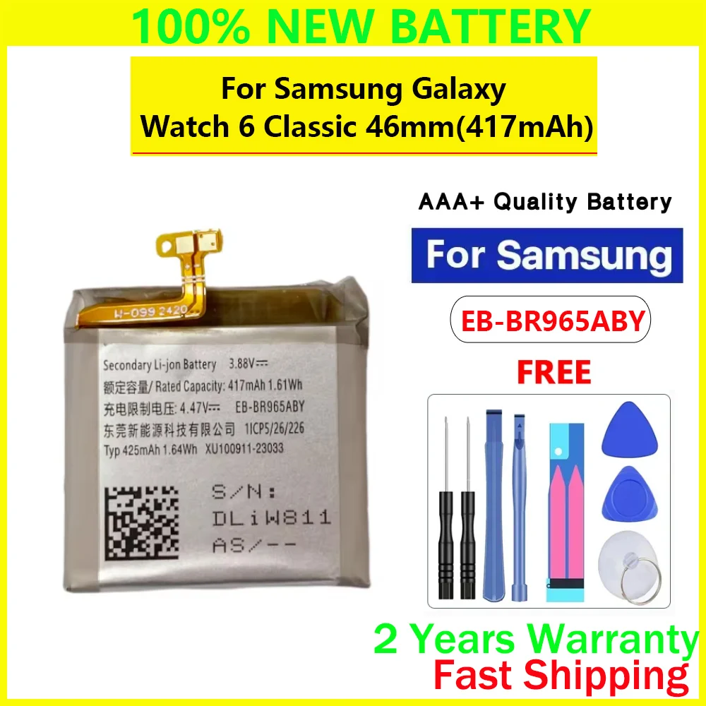 New Genuine EB-BR965ABY For Galaxy Watch 6 Classic 46MM SM-R965 R965 High Quality Batteries With Free Tools
New Genuine EB-BR965ABY For Galaxy Watch 6 Classic 46MM SM-R965 R965 High Quality Batteries With Free Tools