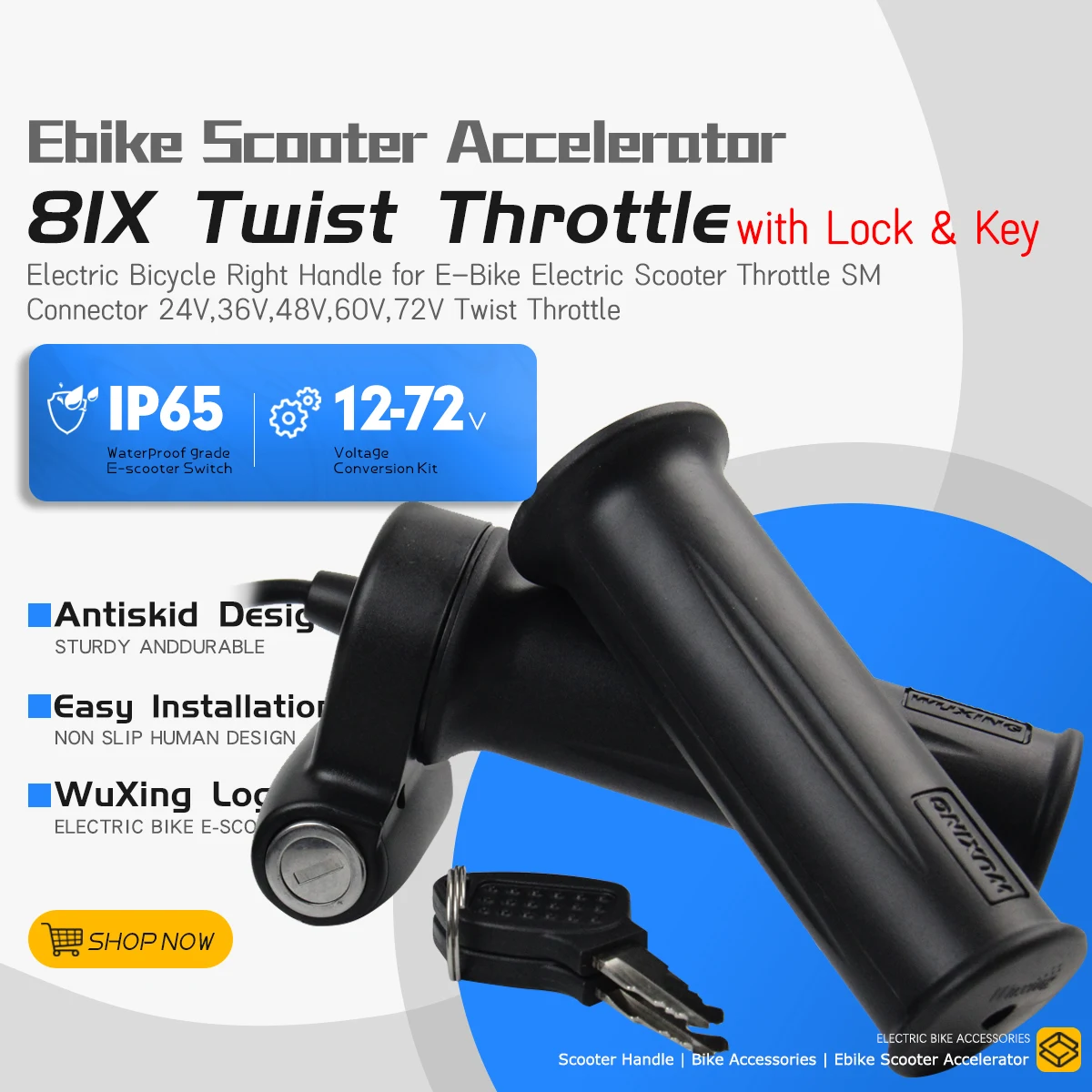 Electric Bicycle Full Twist Throttle 81X with Electric Door Lock Key Accelerator for Electric Scooter E-bike Motorcycle Tricycle
Electric Bicycle Full Twist Throttle 81X with Electric Door Lock Key Accelerator for Electric Scooter E-bike Motorcycle Tricycle