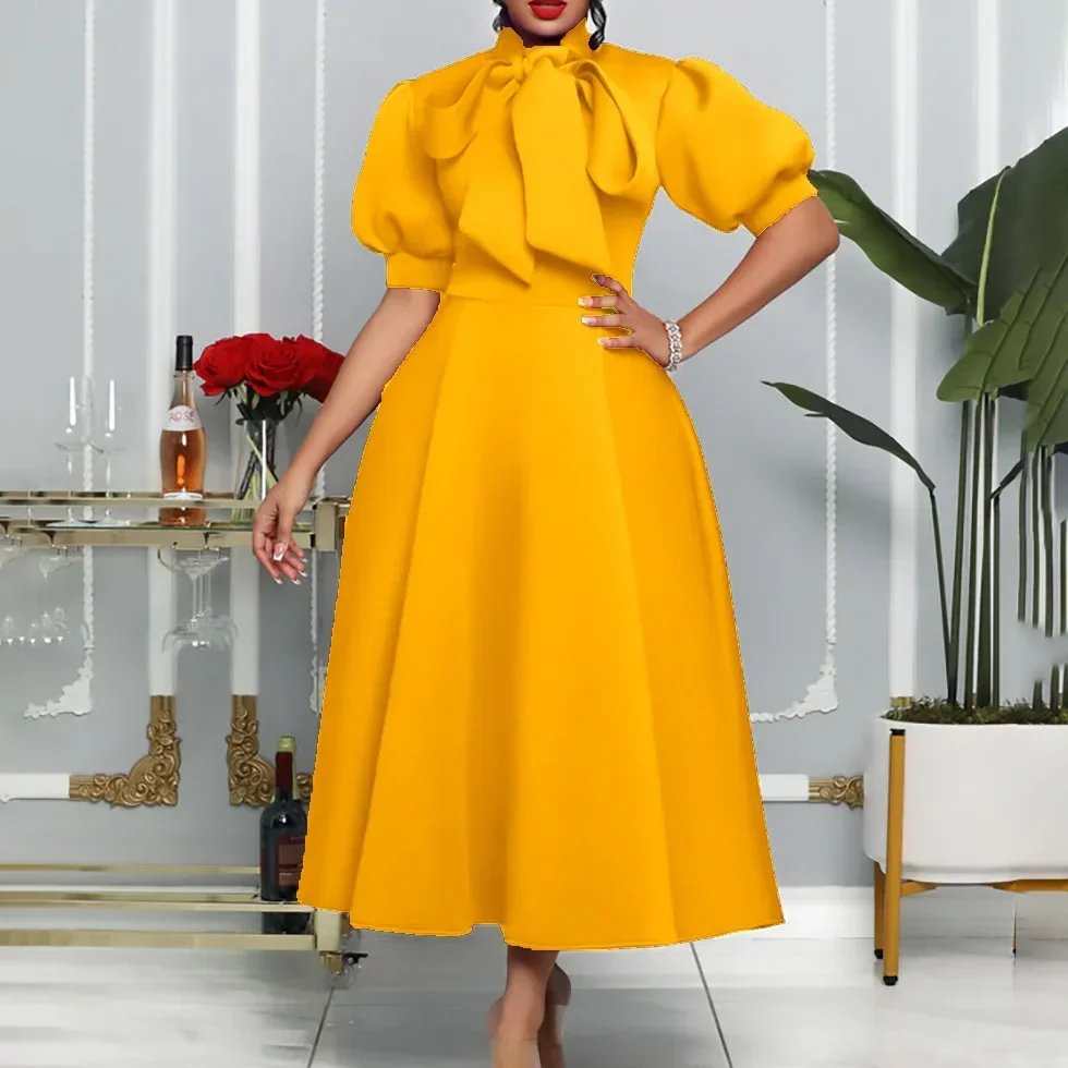 Autumn Elegant Dresses for Women Short Sleeve Fashion Casual Half High Neck New Bowknot Celebrity Solid Color Banquet Dress
Autumn Elegant Dresses for Women Short Sleeve Fashion Casual Half High Neck New Bowknot Celebrity Solid Color Banquet Dress