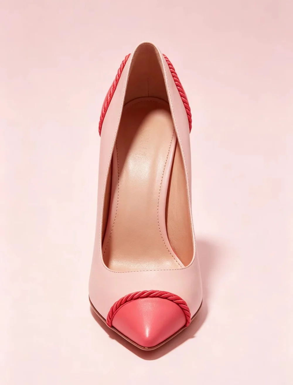 Two-Tone Pink Leather Pointed-Toe Stiletto Pumps Coral Accents Twisted Cord Trim Elegant Women's High Heels
Two-Tone Pink Leather Pointed-Toe Stiletto Pumps Coral Accents Twisted Cord Trim Elegant Women's High Heels
