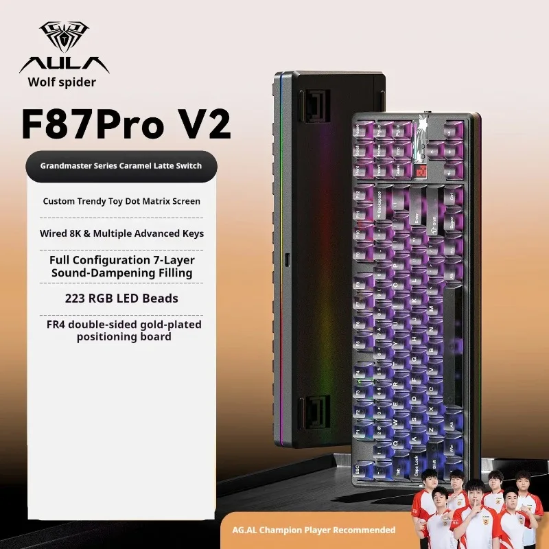 AULA F87Pro V2 Механическая клавиатура Трехрежимная беспроводная RGB 8000 мАч Аксессуары для ПК и геймеров Прокладка из ПБТ Mac Игровая клавиатура Точная
AULA F87Pro V2 Механическая клавиатура Трехрежимная беспроводная RGB 8000 мАч Аксессуары для ПК и геймеров Прокладка из ПБТ Mac Игровая клавиатура Точная