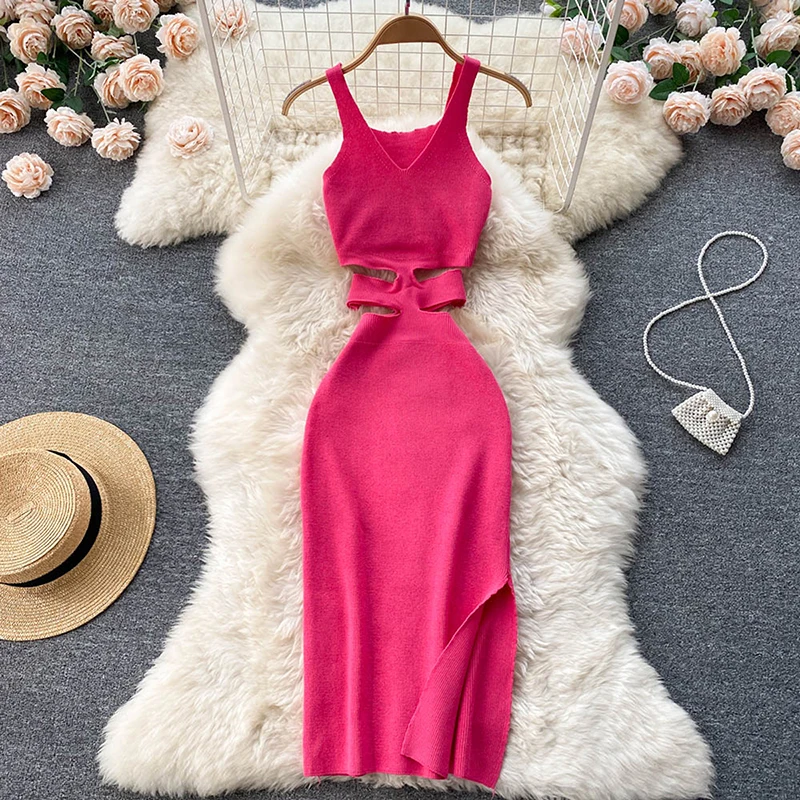 Fashion Women 2022 Summer V-neck Long Dress Sexy Sleeveless Dress Knitted Long Dress Women Vestidos
Fashion Women 2022 Summer V-neck Long Dress Sexy Sleeveless Dress Knitted Long Dress Women Vestidos