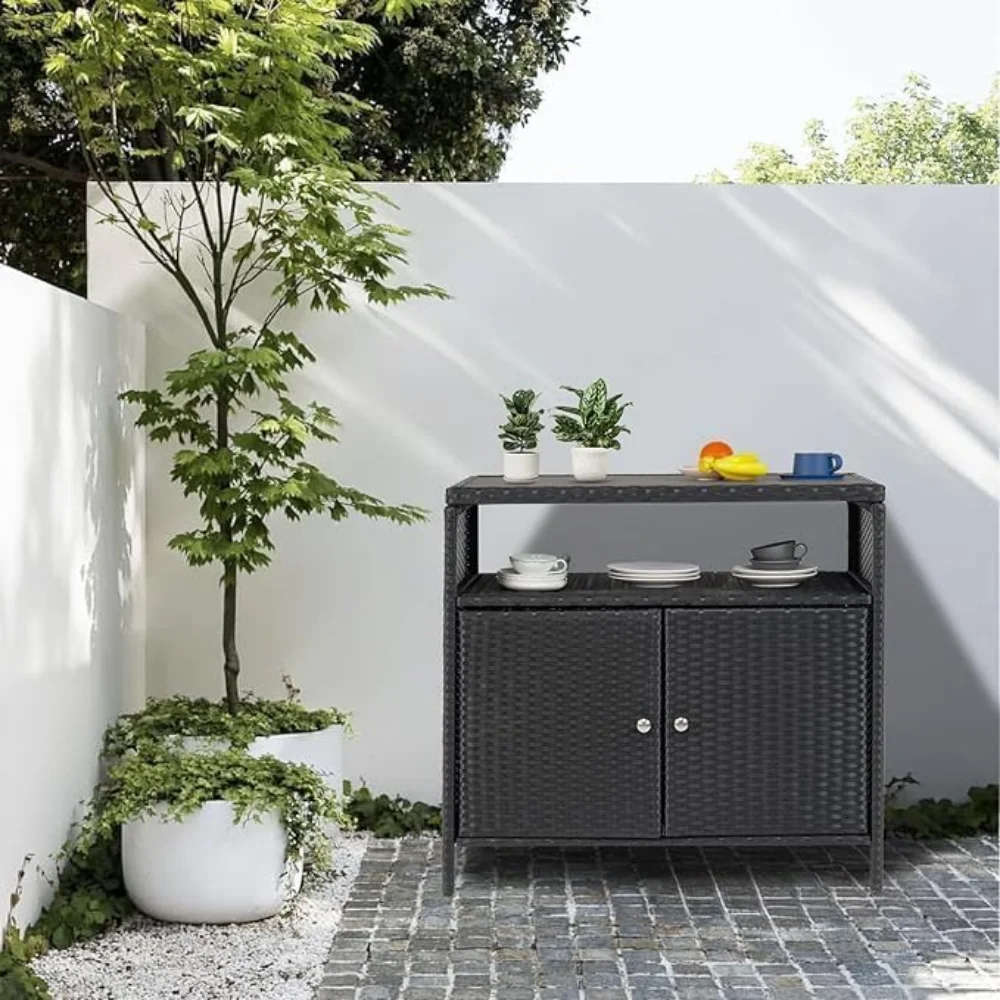 Patio Outdoor Wicker Storage Cabinet with Shelf, Patio Bar Table with 2-Door and Weatherproof Wicker
Patio Outdoor Wicker Storage Cabinet with Shelf, Patio Bar Table with 2-Door and Weatherproof Wicker