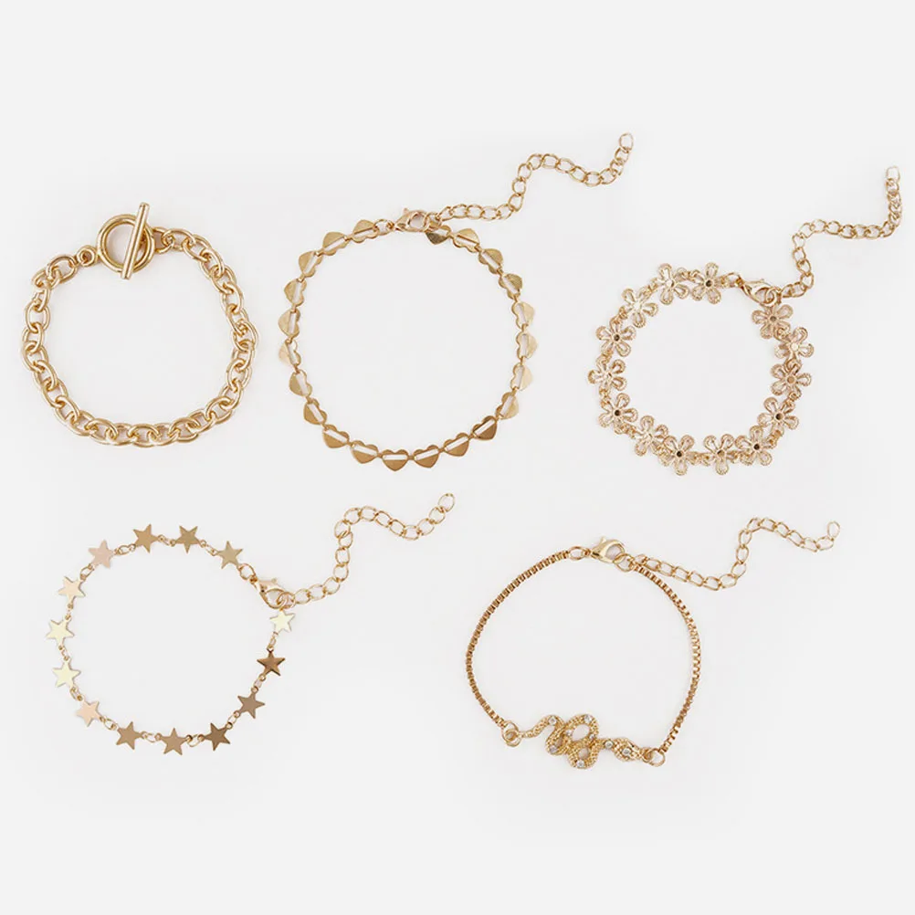 5 Pcs Bracelet Set Suits for Women Hand Chain Bracelets Wrist Trendy Alloy Stackable Band Women's Adjustable
5 Pcs Bracelet Set Suits for Women Hand Chain Bracelets Wrist Trendy Alloy Stackable Band Women's Adjustable
