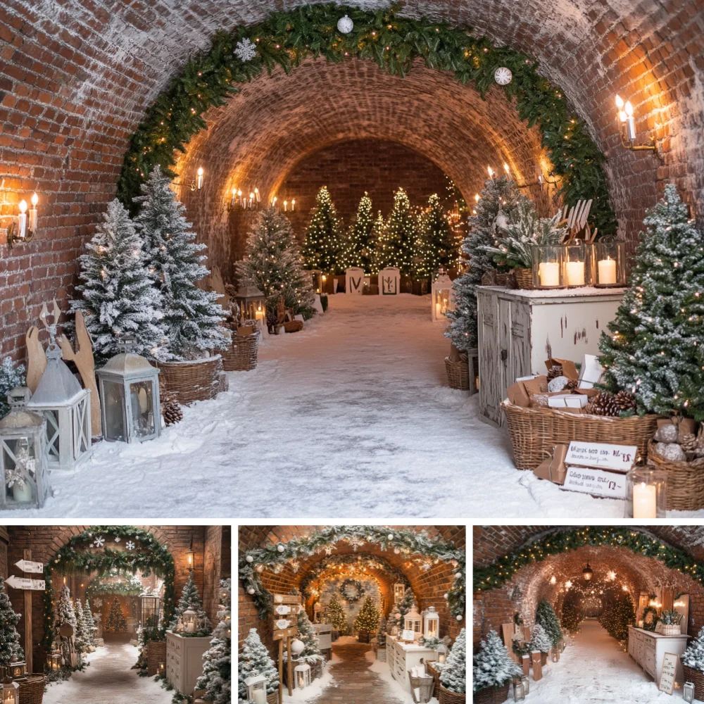 Rustic Brick Arch Christmas Tunnel Backdrop Snow Pine Tree Lantern Winter Scene For Family Holiday Xmas Photography Decor
Rustic Brick Arch Christmas Tunnel Backdrop Snow Pine Tree Lantern Winter Scene For Family Holiday Xmas Photography Decor