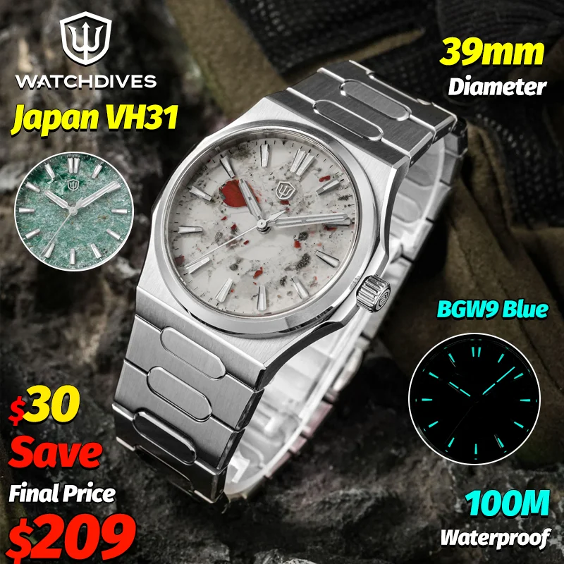 Watchdives WD0016 39Mm White Dial Watch VH31 Sweep Quartz Sapphire AR Luminous 100M Waterproof Luxury Business Men Wristwatch
Watchdives WD0016 39Mm White Dial Watch VH31 Sweep Quartz Sapphire AR Luminous 100M Waterproof Luxury Business Men Wristwatch