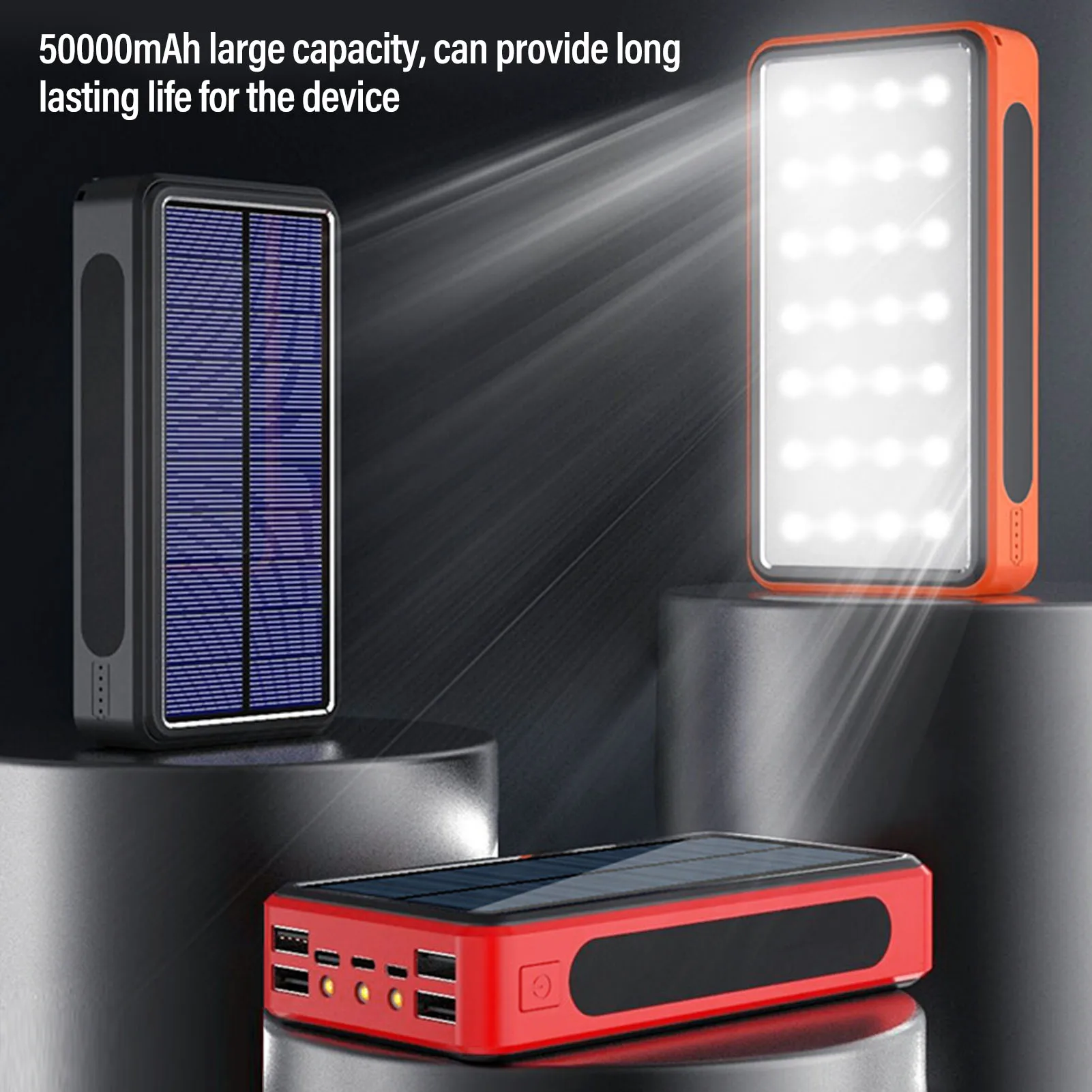 Solar Power Bank 50000mAh Aluminum Alloy USB Portable Charger Battery Pack with LED Light for Outdoor Camping Emergency
Solar Power Bank 50000mAh Aluminum Alloy USB Portable Charger Battery Pack with LED Light for Outdoor Camping Emergency