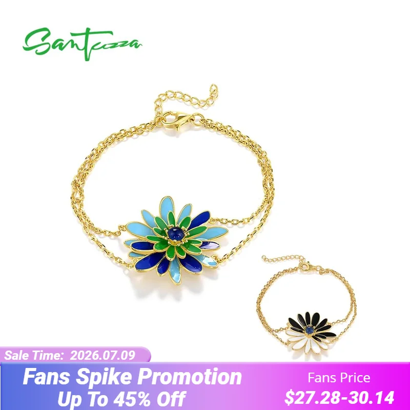 SANTUZZA Authentic 925 Sterling Silver Bracelet For Women Green&Blue Flower Enamel Adjustable Chic Gifts Fine Jewelry Set
SANTUZZA Authentic 925 Sterling Silver Bracelet For Women Green&Blue Flower Enamel Adjustable Chic Gifts Fine Jewelry Set